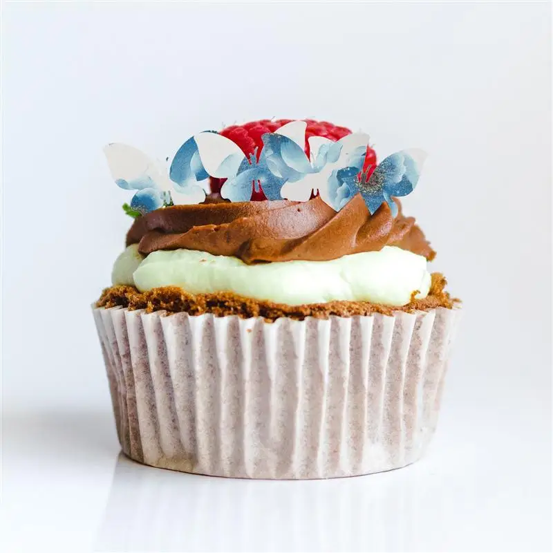 

50pcs Rice Paper Cake Toppers Beautiful Butterflies Cupcake Ornament Cake Decorating Supplies (Blue)