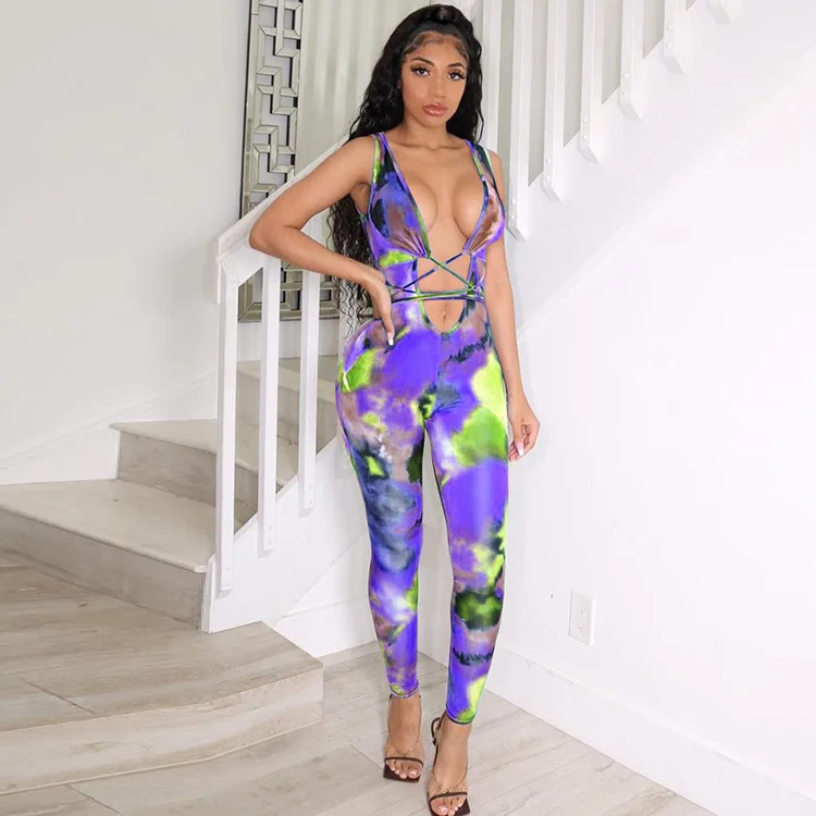 Женский слитный комбинезон с глубоким V-образным вырезом Облегающий для вечерние