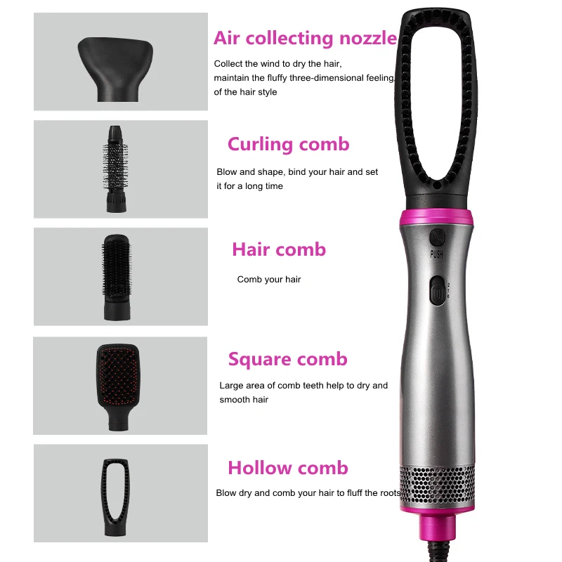 Фен для волос 5 в 1 утюжок с нагревательной расческой автоматическая плойка