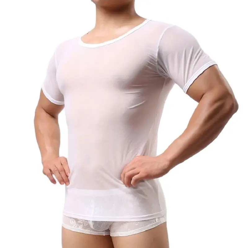 Мужская прозрачная Сетчатая футболка с коротким рукавом привлекательная