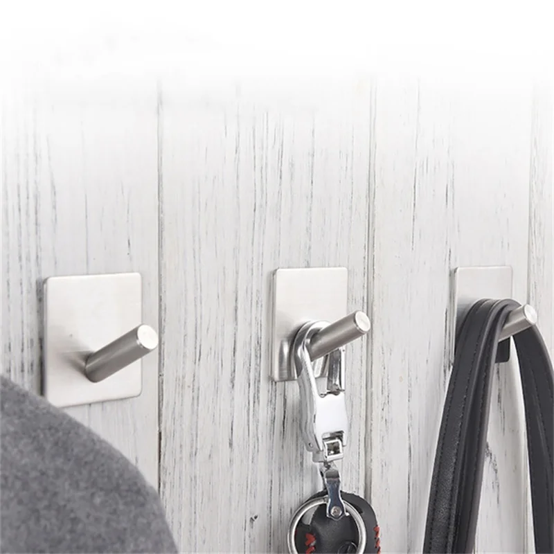 

Wall Hooks Stainless Steel Towel Hook Kitchen Bathroom Organizer Self-adhesive Keys Clothes Hanger Housekeeper on Wall Storage