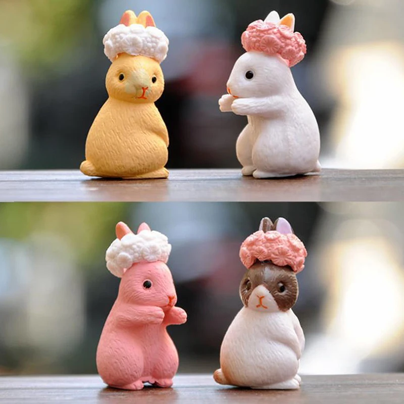 

1PC Cartoon Rabbit Miniature Statue Dollhouse Micro Landscape Ornament