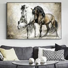 Абстрактная винтажная картина маслом с изображением двух лошадей, настенный художественный плакат и принт, картины с животными для гостиной, домашний декор