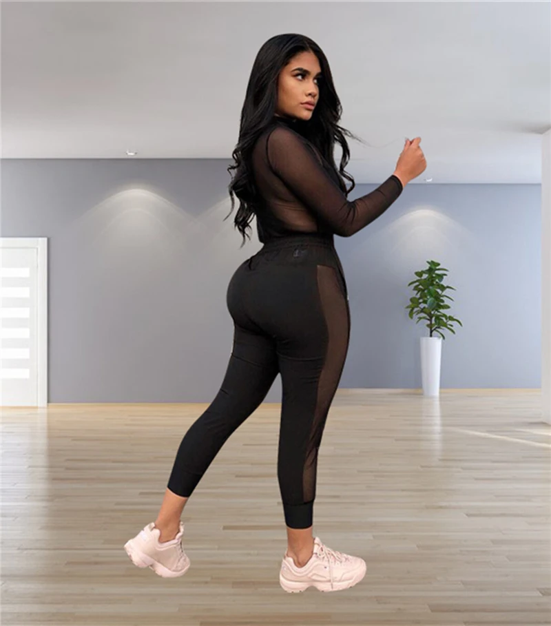 Adogirl с буквенным принтом, набор из двух частей, женский спортивный костюм, водолазка, футболка с длинным рукавом, топ+ штаны для фитнеса