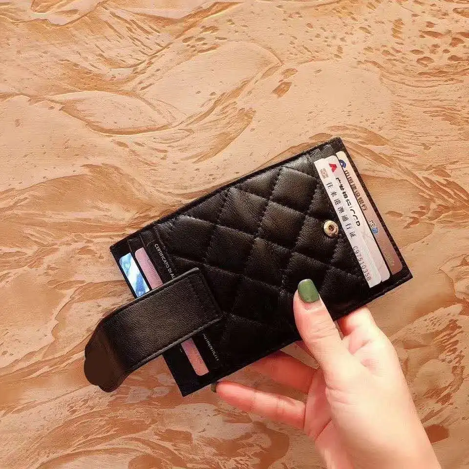 

Women's Fashion Black Sheepskin Wallet 2021 New Short Men's Big-Name Hold in hand Multi-Function Card Package Decor Materials