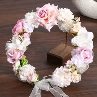 3 design artificial flower wreath bride women flower crown hair band wedding floral headband garland ribbon girl hair accessorie