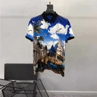 europe style summer mens high quality animal print t shirts top hot fashion lapel short sleeves tee c522