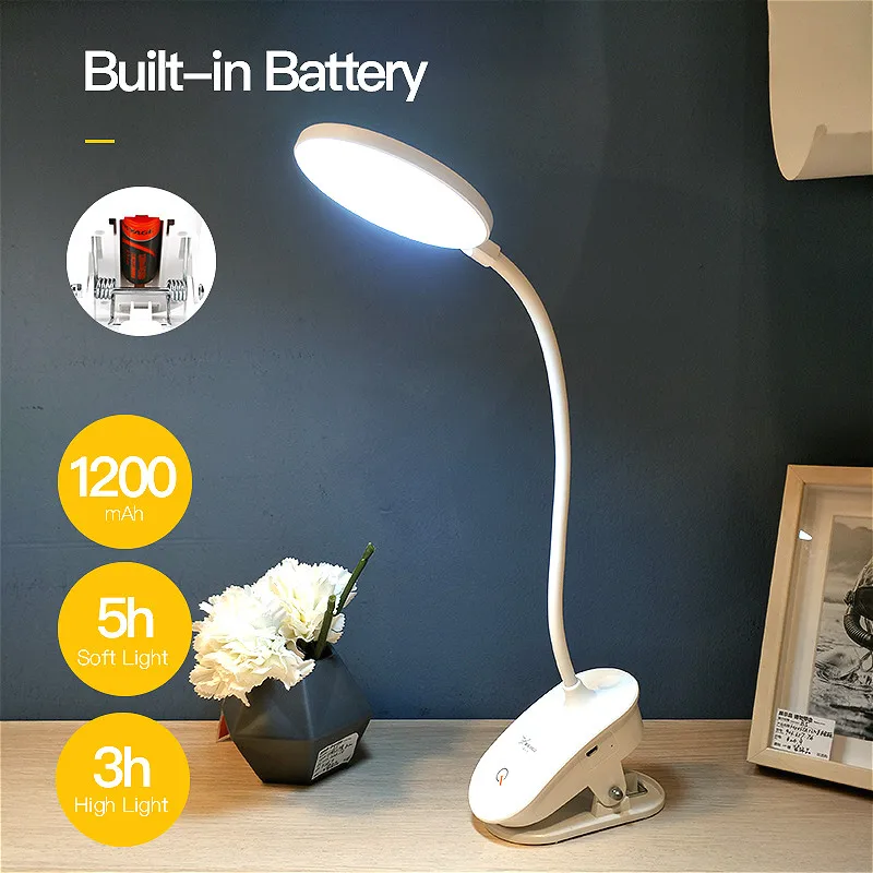 LED Touch Clip Настольная Лампа Чтение Диммер Аккумуляторная USB flexo Светодиодные Настольные Лампы настольная лампа 1200mAh