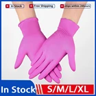 Нитриловые перчатки розовые, черные, 100 шт.  Лот, пищевые, водонепроницаемые, без аллергии, одноразовые, защитные перчатки, нитриловые перчатки, механик