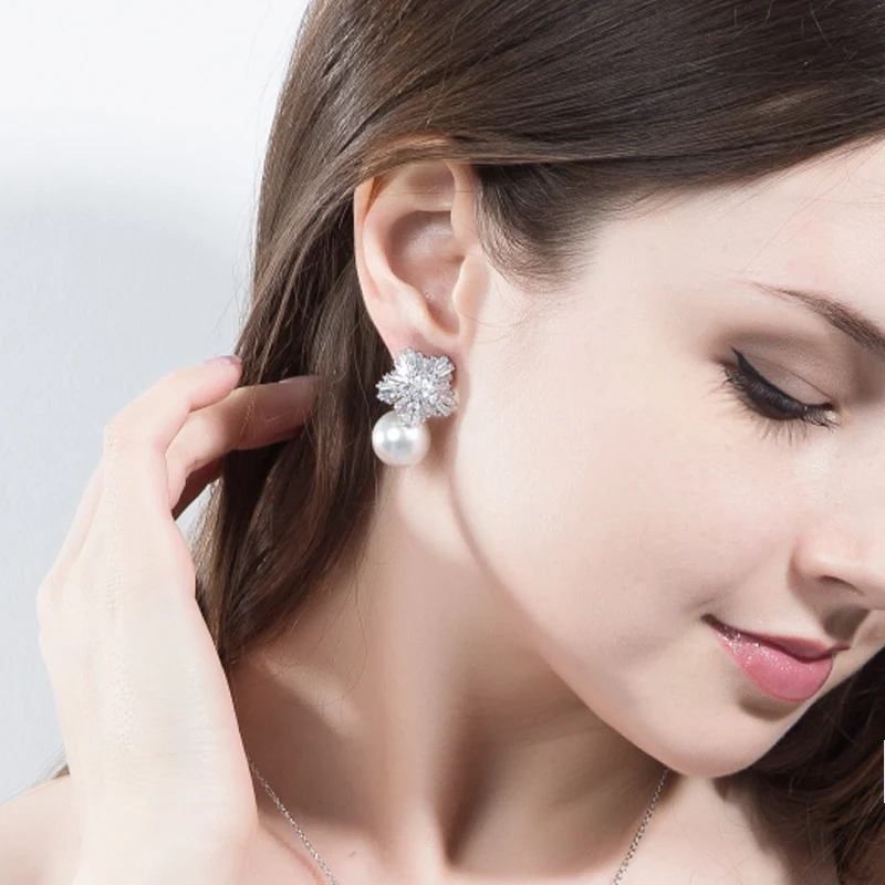 Женские серьги-гвоздики с большим жемчугом QooLady модные серьги белыми блестящими