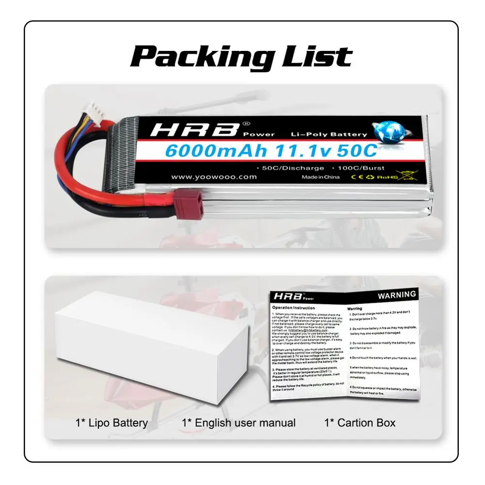 2 упаковки HRB 3S Lipo батарея 6000mAh 50C 11 1 V с Deans T Разъем для RC автомобиля E revo Xmaxx 1/8 1/10