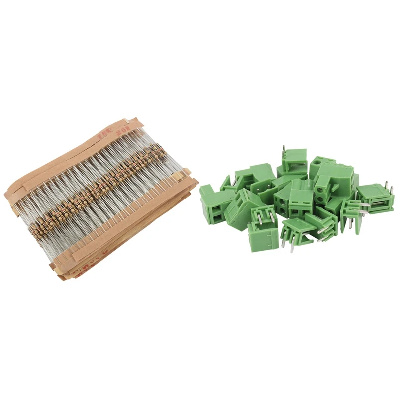 

10 Pcs 5.08mm Pitch 2Pin Plug-in Screw PCB Terminal Block with 860Pcs 1 Ohm-1M Ohm 1/4W Carbon Film Resistors Kit
