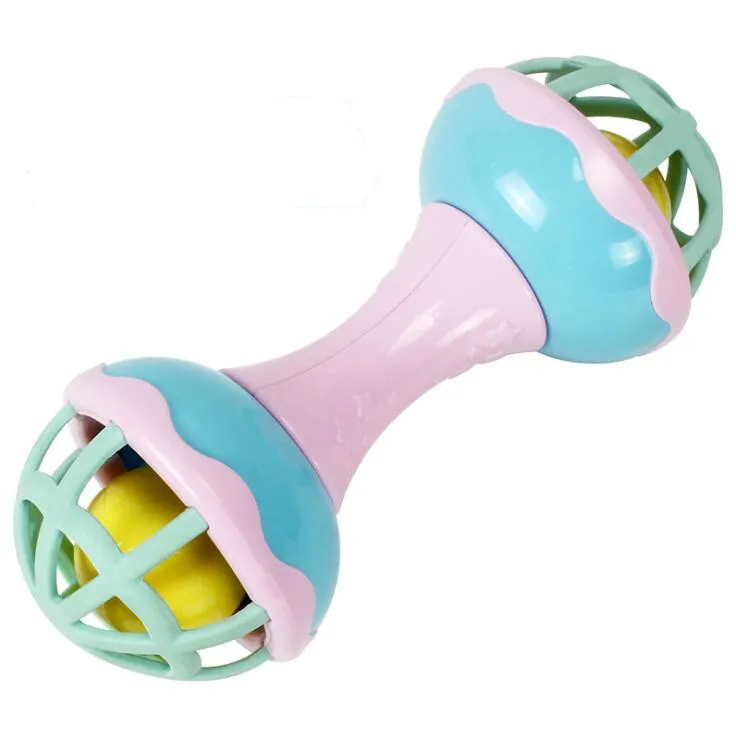 Barbell pastel color Детская погремушка игрушка пищевая погремушка для прорезывания зубов пластиковая ручная колокольчик интеллект хватающая десны игрушка для прорезывания зубов для детей от 0 до 3 лет - Цвет: Barbell pastel color