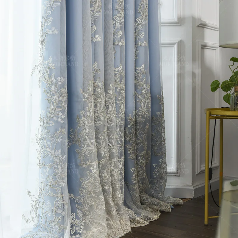 

Nordic Simple Light Luxury Embroidery Solid Color Double-layer Custom Home Blackout Curtains for Living Dining Room Bedroom