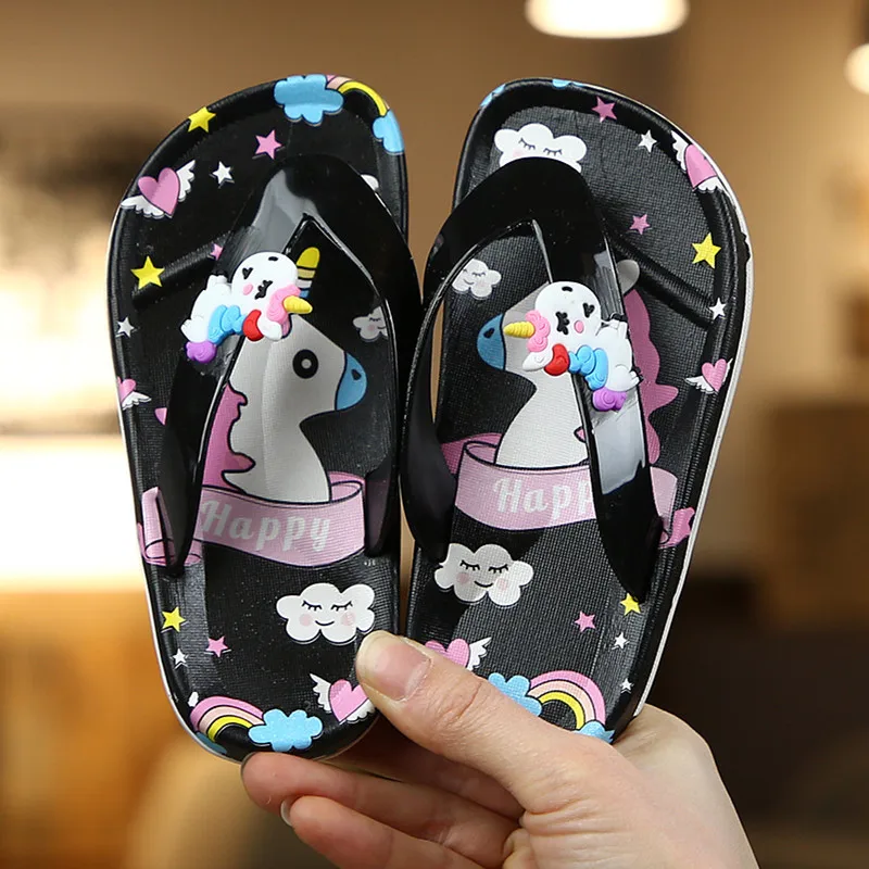 

Unicorn Slippers For Girls Rabbit Beach Flip Flops Bunny Children's Shoes Skid Resistance Home Footwear Boys Horse Printed Bears