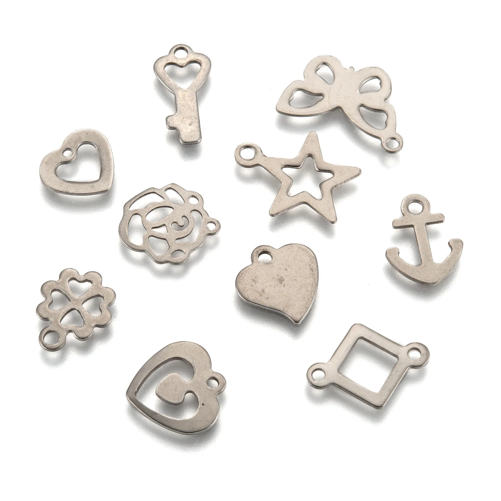

200Pcs Heart Star Leaf 304 Stainless Steel Pendants Mini Charms For DIY Necklaces Earrings Bracelets Jewelry Making Accessories