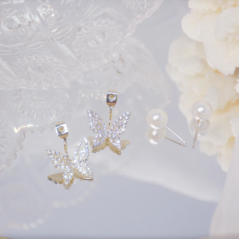 

High Quality 14K Real Gold Butterfly and Pearl Earrings for Women Top Designer Luxury Jewelry Zirconia S925 Silver Needle Stud