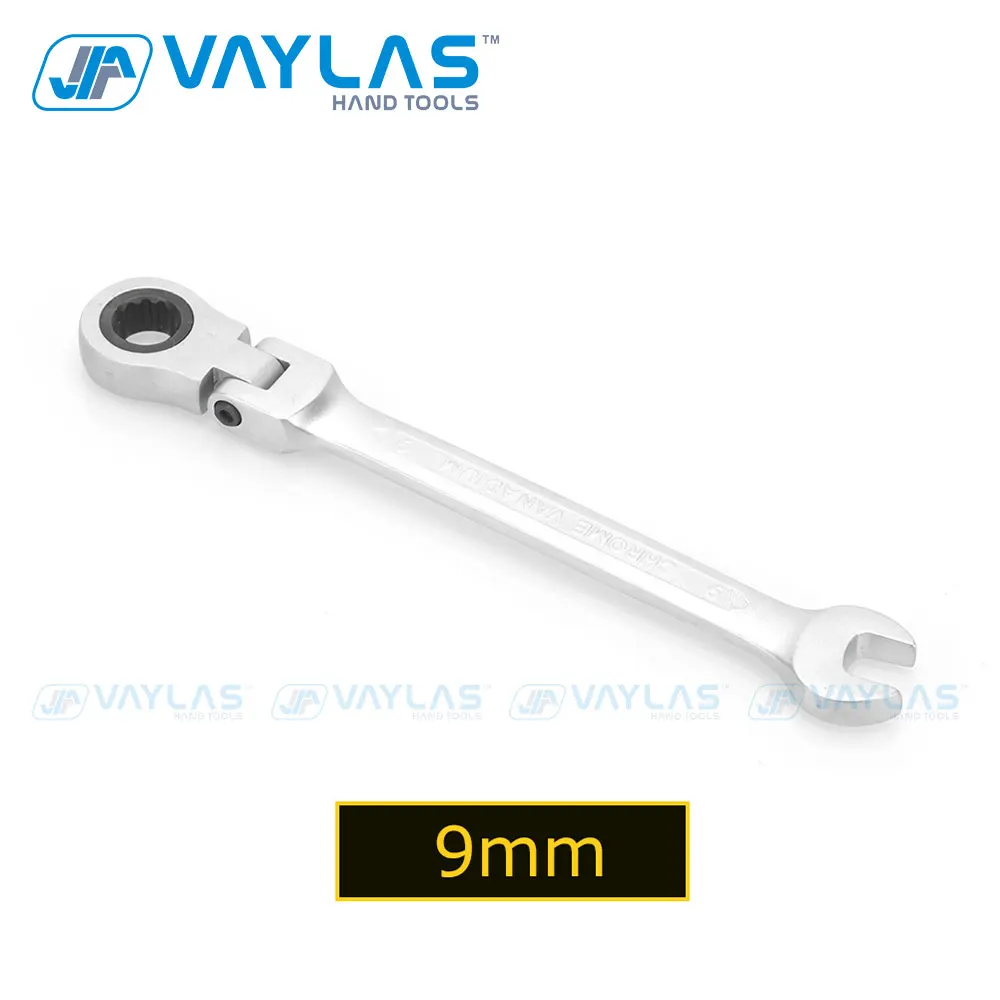 

VAYLAS 9mm Dull Polished Combination Wrench Flexible Head 72T Ratchet and Open End High Torque Spanner Repair Hand Tool