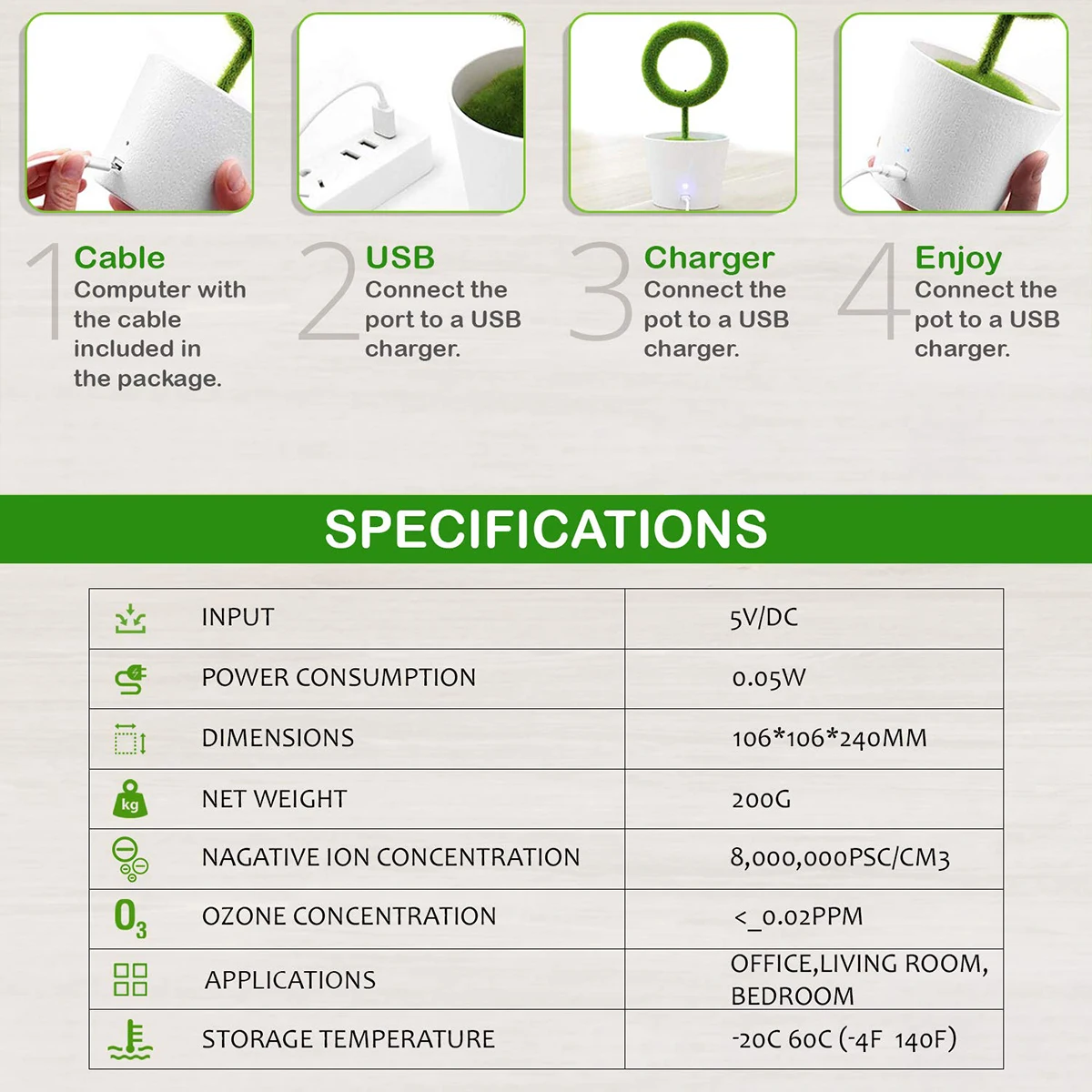 Новый Настольный очиститель воздуха для растений отрицательные ионы