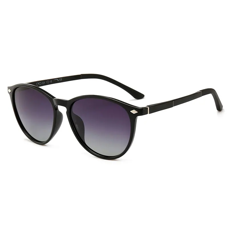 Reven Jate Men Women Classic Retro Rivet Polarized Sunglasses TR90 Legs Lighter Design Oval Frame UV400 Protection 9900 - Цвет линз: black-gray