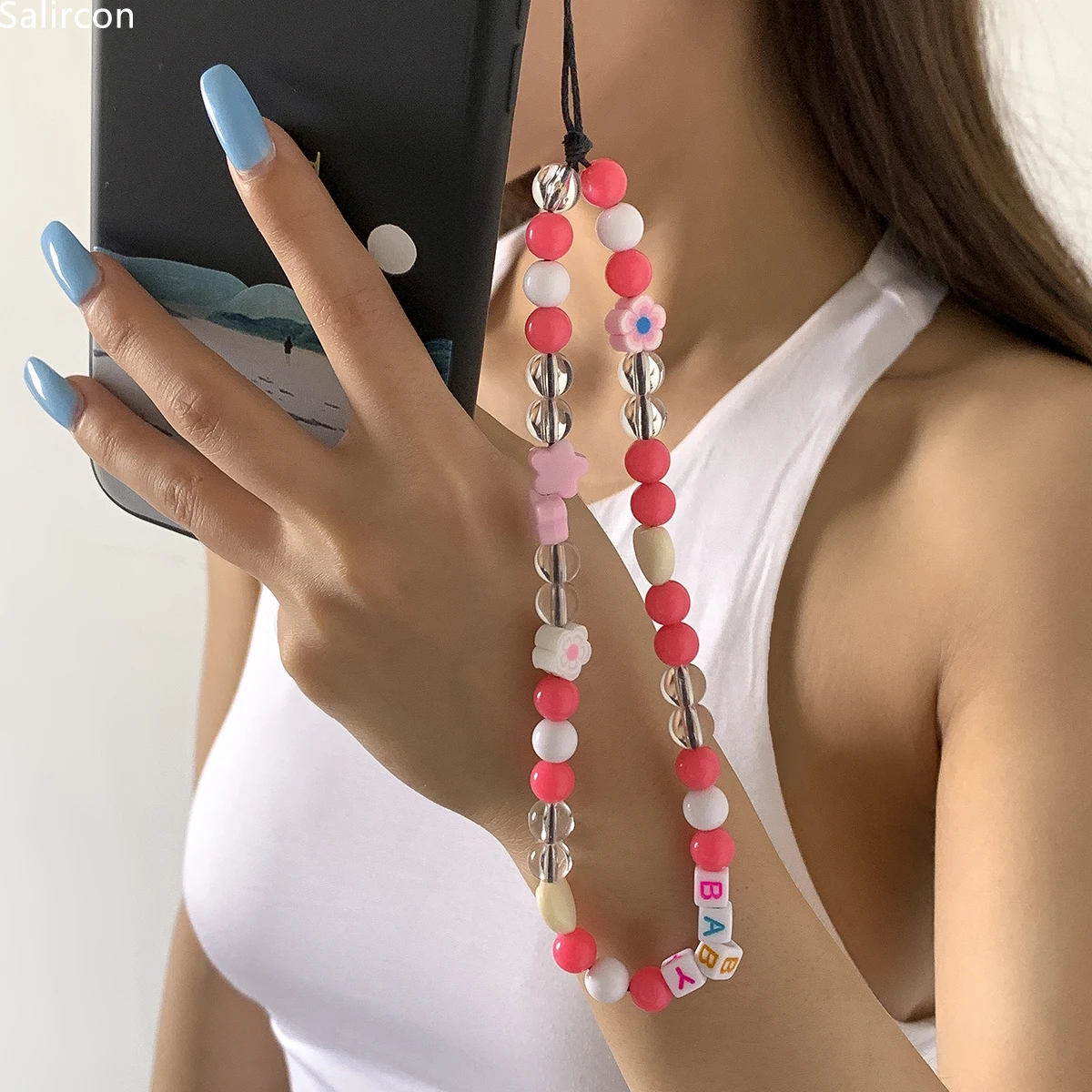 

Hot Boho Wrist Lanyard Chain For Mobile Phone Holder Keys ID Card Cute Summer Flower Fruit Handphone Strap Hanging Rope Jewelry