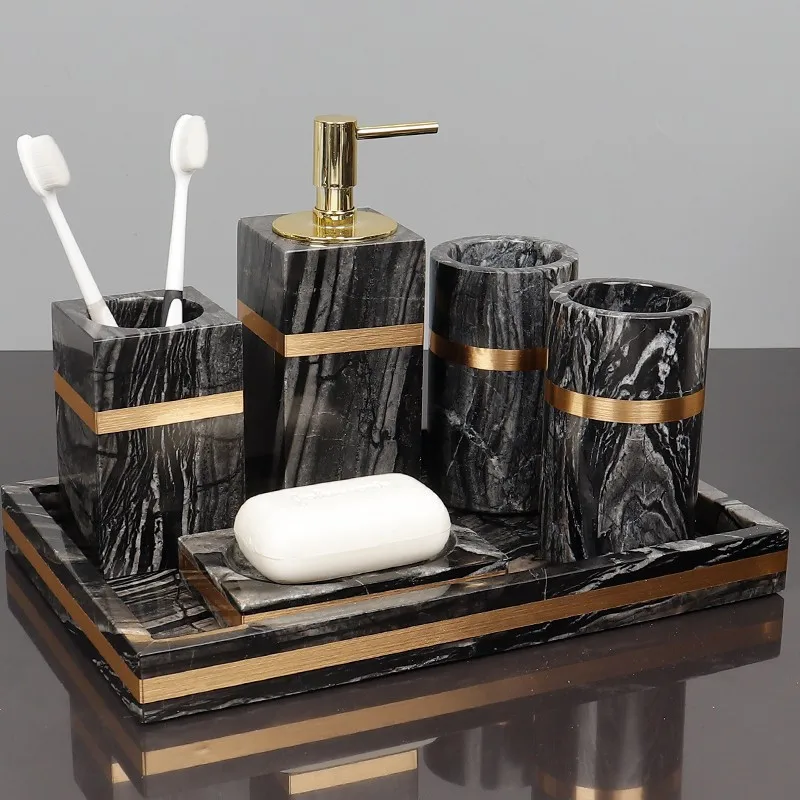 Мраморный комплект для ванной диспенсер мыла с насосом пара чашек коробка