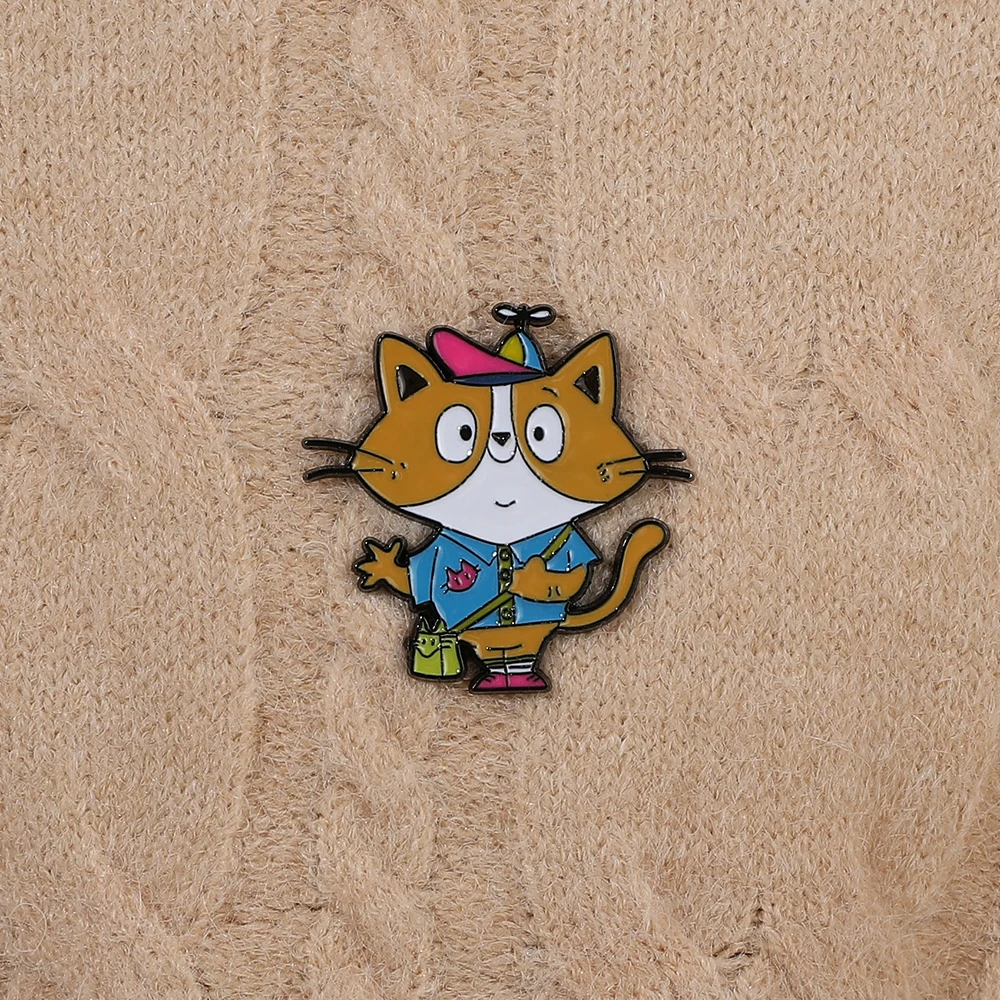 Забавная эмалированная брошь в виде кошки-портфеля мультяшное животное лацкан
