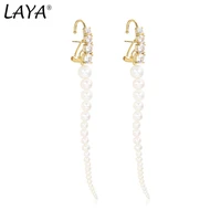 laya 925 sterling silver fashion wedding party natural pearl geometric drop long earrings for women luxury jewelry 2021 trend