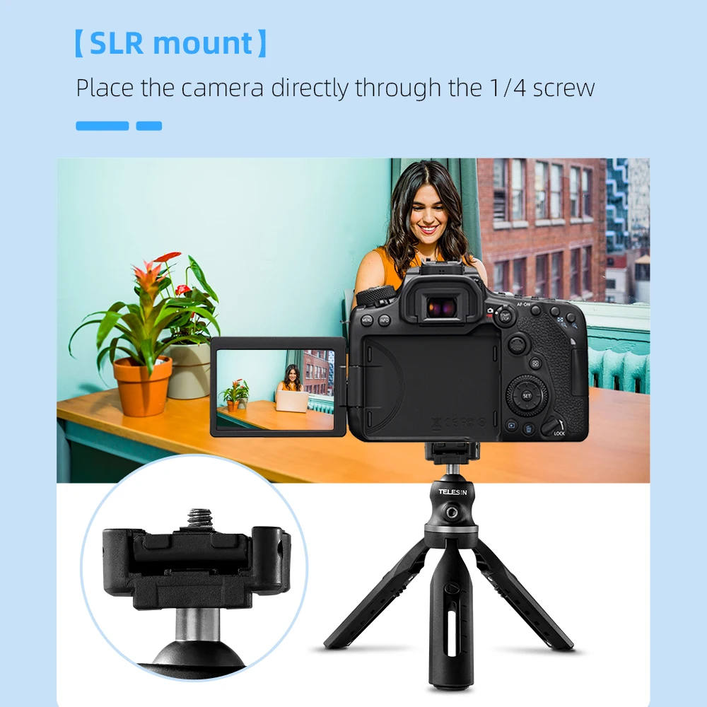 TELESIN Extendable Mini Tripod Phone Clip 360 Degree Ball Head With Cold Shoe Vlog for GoPro Camera iPhone Android DSLR | Электроника