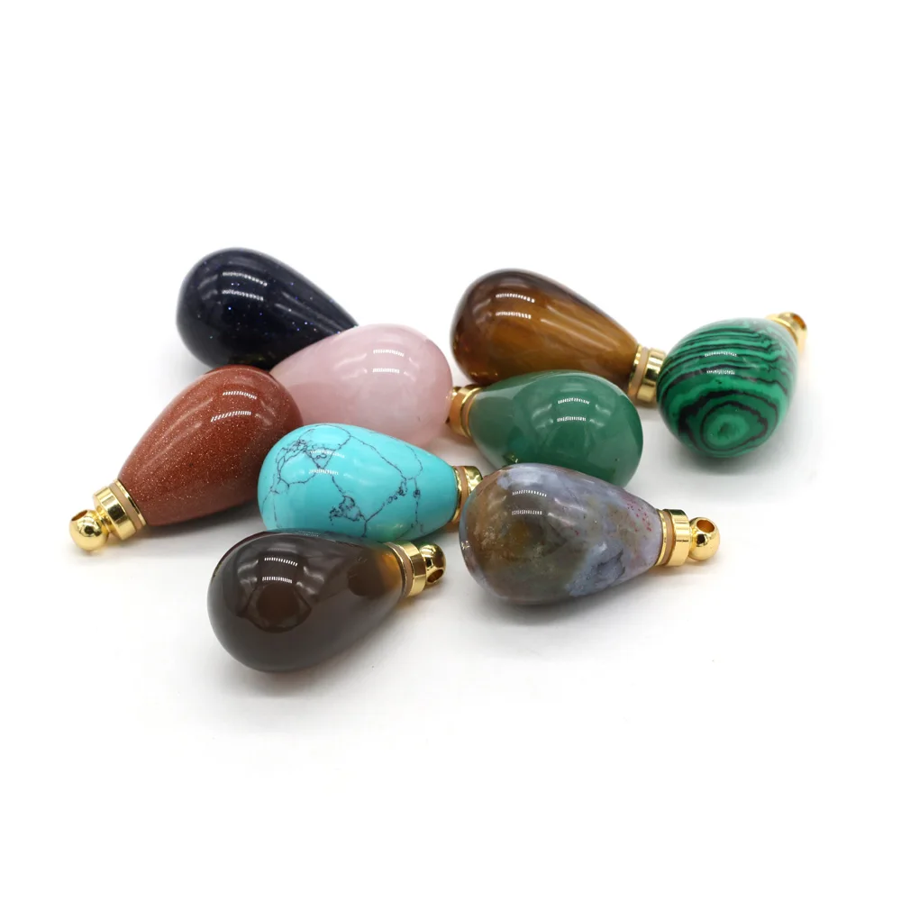 

Natural Perfume Bottle Stone Pendant Necklace Waterdrop Crystal Agates Essential Oil Diffuser Stone Charm for Jewelry Making