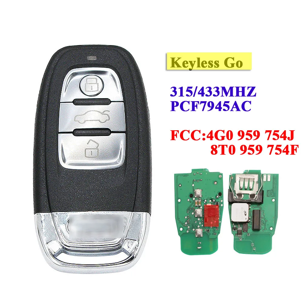 

For Audi 3 Button SMART Card 433MHZ 8t0959754J