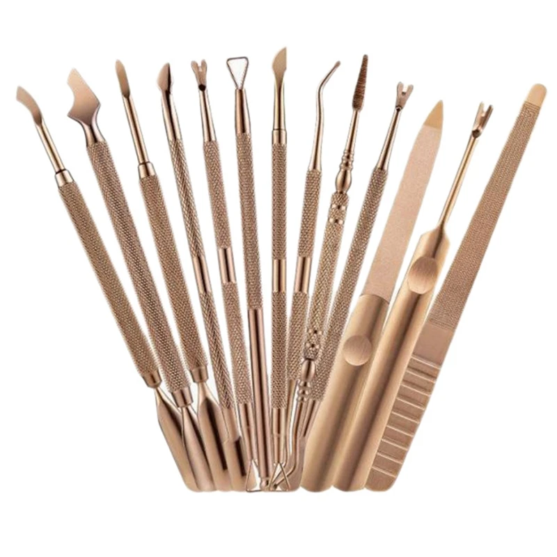 

1 Set 13 Style Retro Bronze Nail Cuticle Pusher Cleaning Dead Skin Cut Gel Polish Remover Steel Manicure Care Tool