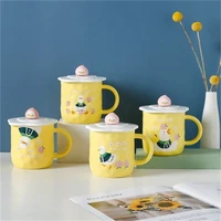 cartoon embossed duckling mug office family milk coffee cup with lid childrens water cup holiday gift customized ceramic mug