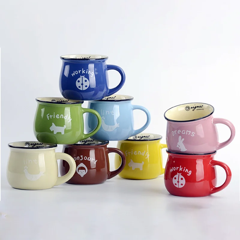 

350ml Ceramic Retro Mark Cup Diy Cartoon Breakfast Mug Milk Tea Cup Coffee Mug Drinkware Set Best Gift Cover Bottle Water Bottle