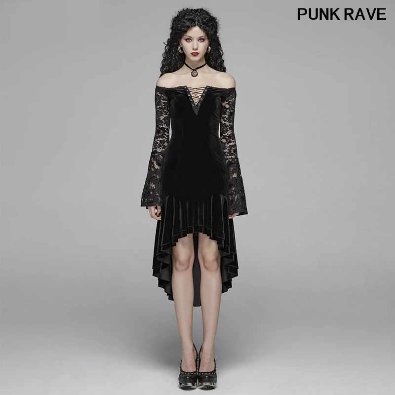 

Женское кружевное платье в готическом стиле, черное, с открытыми плечами, без бретелек, в викторианском стиле, Лолита, сексуальное, WQ-418LQF