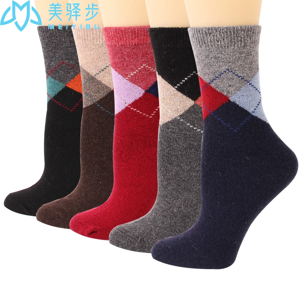 12 Pairs Per Set Winter Warm Wool Socks Jacquard Soft Comfortable Sweat Absorption Socks Manufacturers