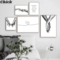 romantic hand in hand canvas painting black white wall art poster print nordic fashion picture couples lovers room decoration