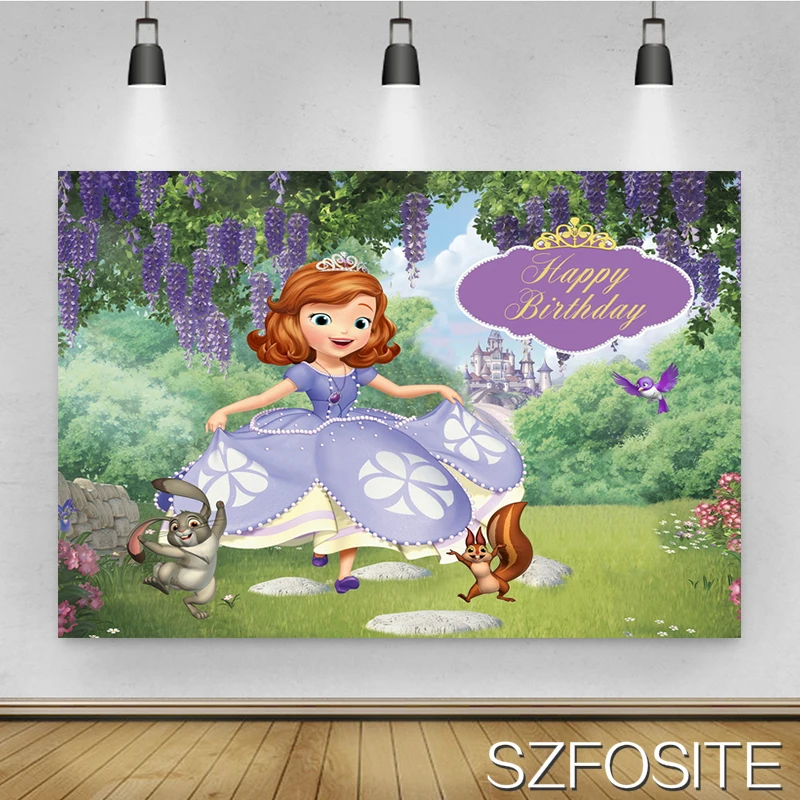 

Purple Dress Girl Squirrel Bunny Dancing Backdrop Child Birthday Party Decoration Photography Photo Beautiful Castle Background