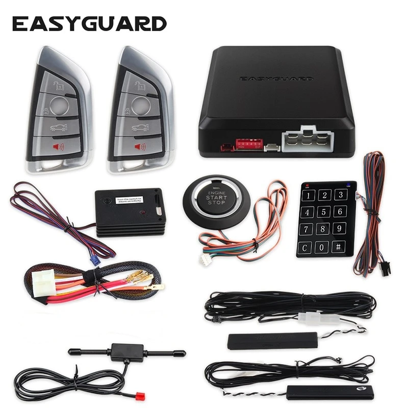 EASYGUARD крутой стиль пульт дистанционного управления PKE Автомобильная сигнализация кнопочный Пуск дистанционного запуска двигателя предупреждение о ударе DC 12 В