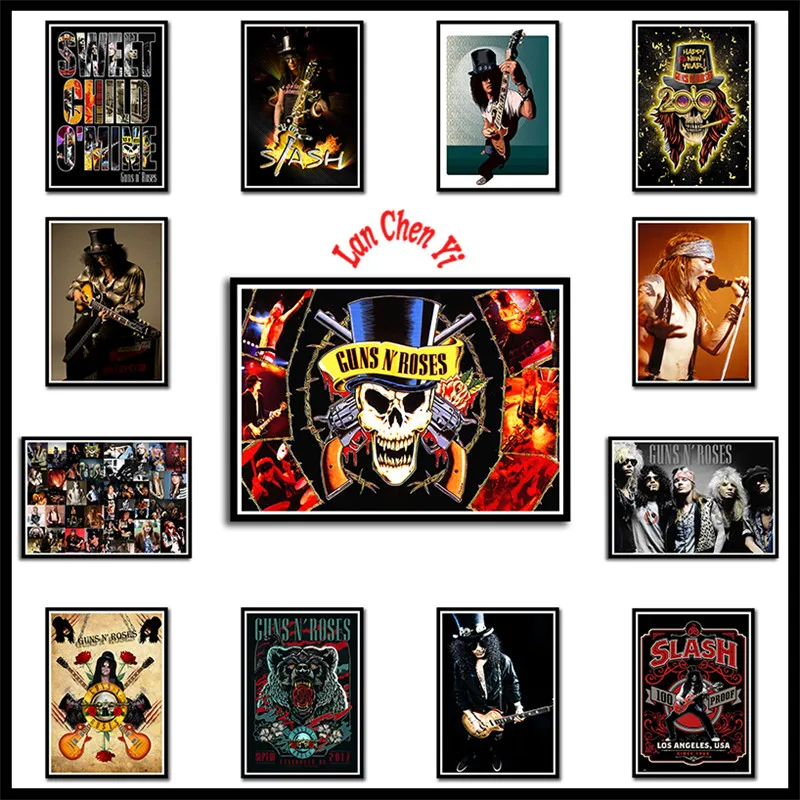 Постеры Guns n' Roses Hard Rock Music Band Slash постер с белым покрытием бумажные постеры
