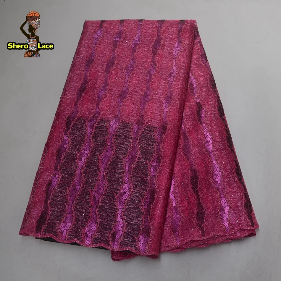 Новейшая пурпурная кружевная ткань из органзы с блестками для платья asoebi | Дом и