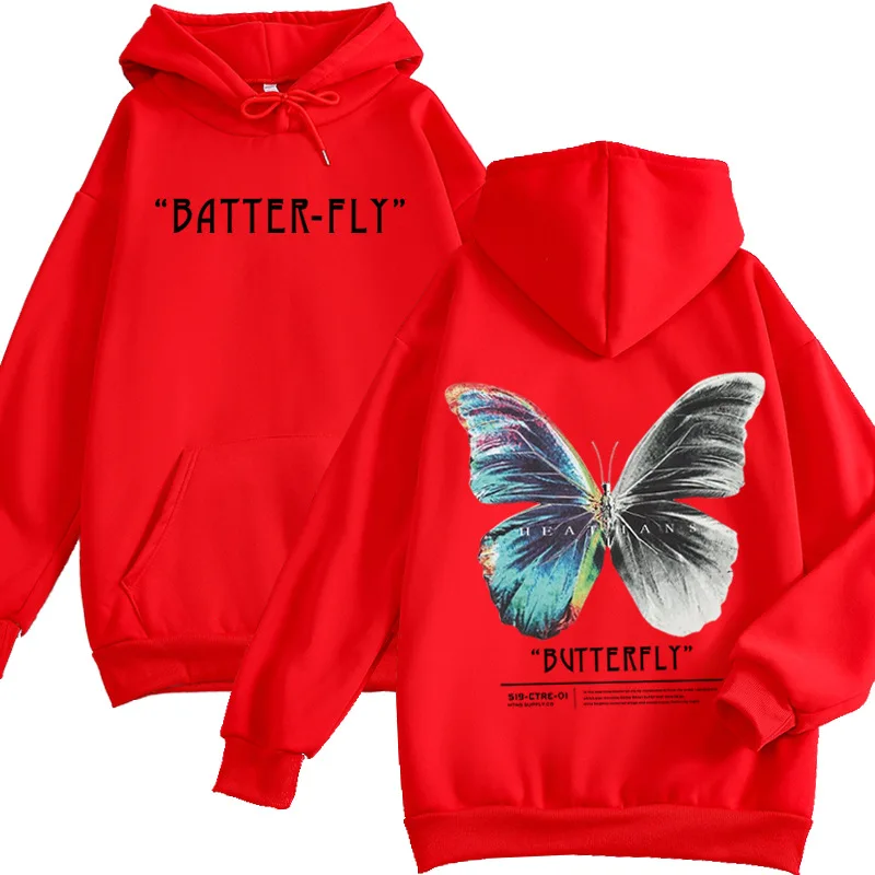 

2021 New High-quality Hoodie Men And Women Color Butterfly Sweater Street Hip Animation Sweatshirt Autumn And Winter Sportswear