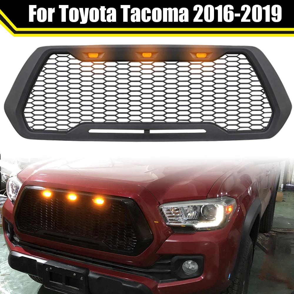 

Pickup Decoration Accessories Front Bumper Hood Honeycomb Mesh Grill With Led Car Racing Grille Fit For Toyota Tacoma 2016-2019