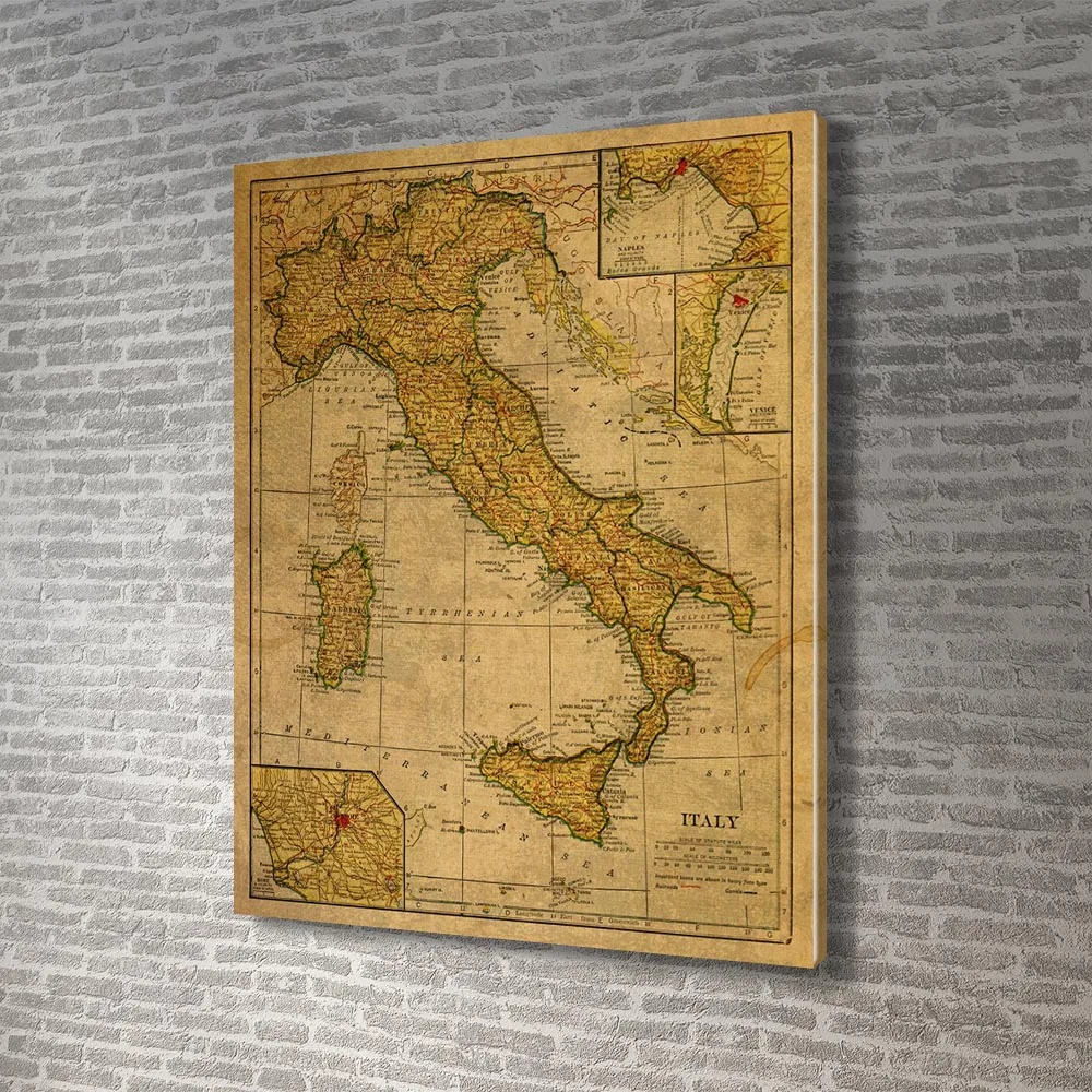 

Canvas Poster Vintage Map of Italy 1925 Wall Art Painting Nordic Poster Prints Home Decoration Wall Painting with Framed