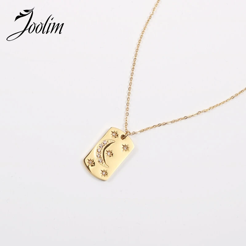 

Joolim Jewelry High End Pvd Wholesale Waterproof Trendy Charm Square Brand Moon Pendant Stainless Steel Necklace For Women
