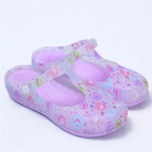 Сандалии желе женские на толстой подошве Нескользящие босоножки с цветочным