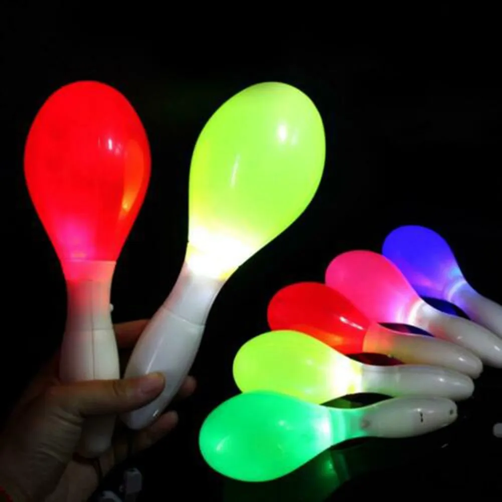 

2Pcs Flashing Multi Color LED Maracas Light Up Neon 3 Modes Luminous Shaking Flashing Cheering Props Plastic Sensory Shake Toy