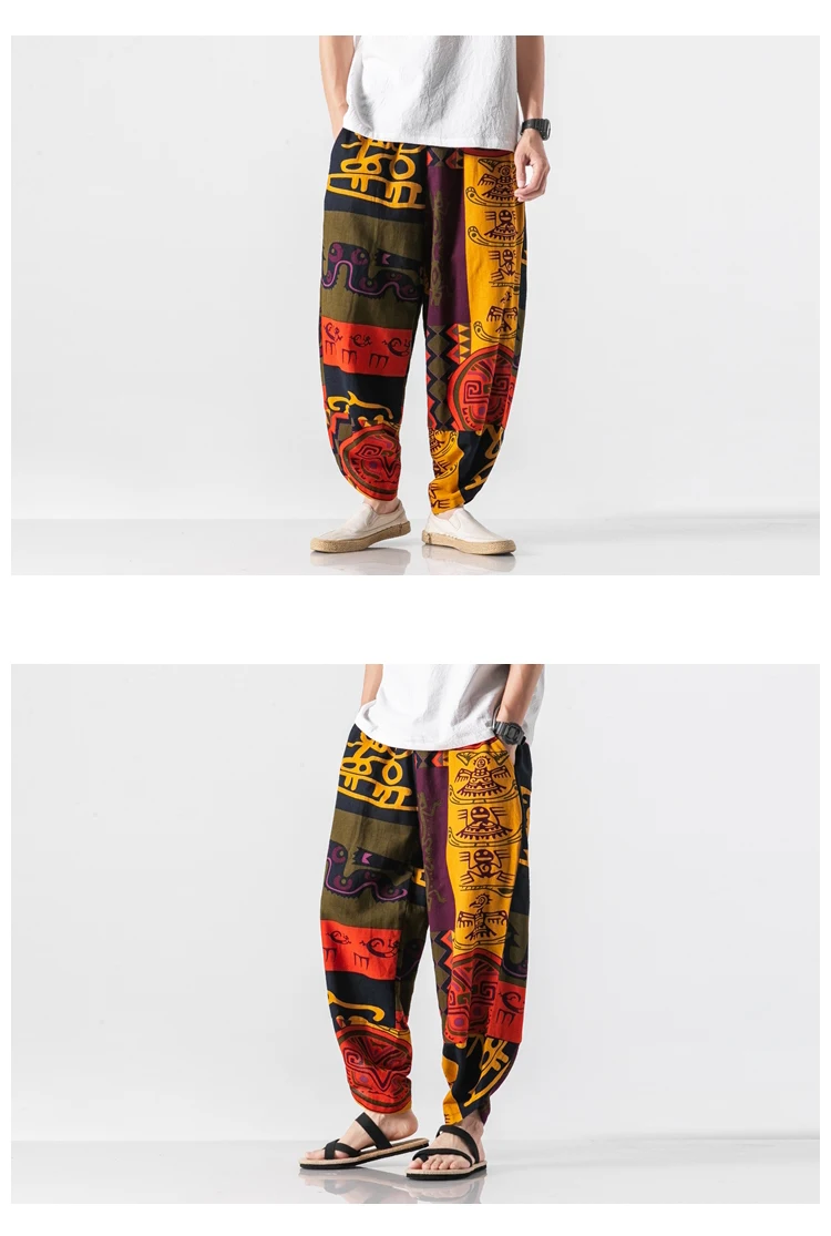 Hip Hop Harem pants Mens Spring Summer Chinese Style Joggers Pants Men Sweatpant Stitching color Casual Trousers Harem pants men
