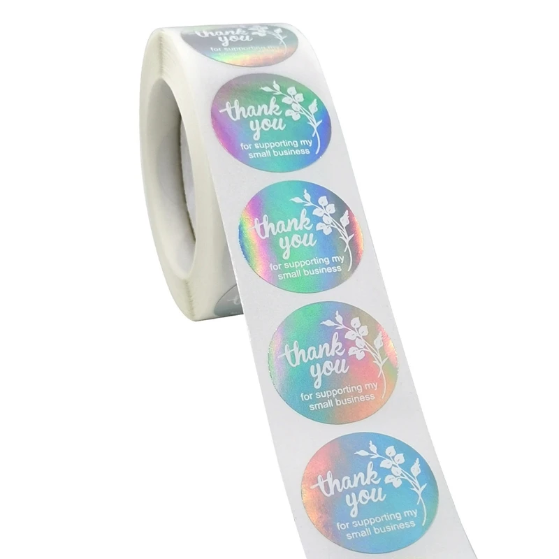 

500 Pcs/roll Round Thank You for Supporting My Small Business Stickers Rainbow Color Floral Silver DIY Seal Labels Stickers