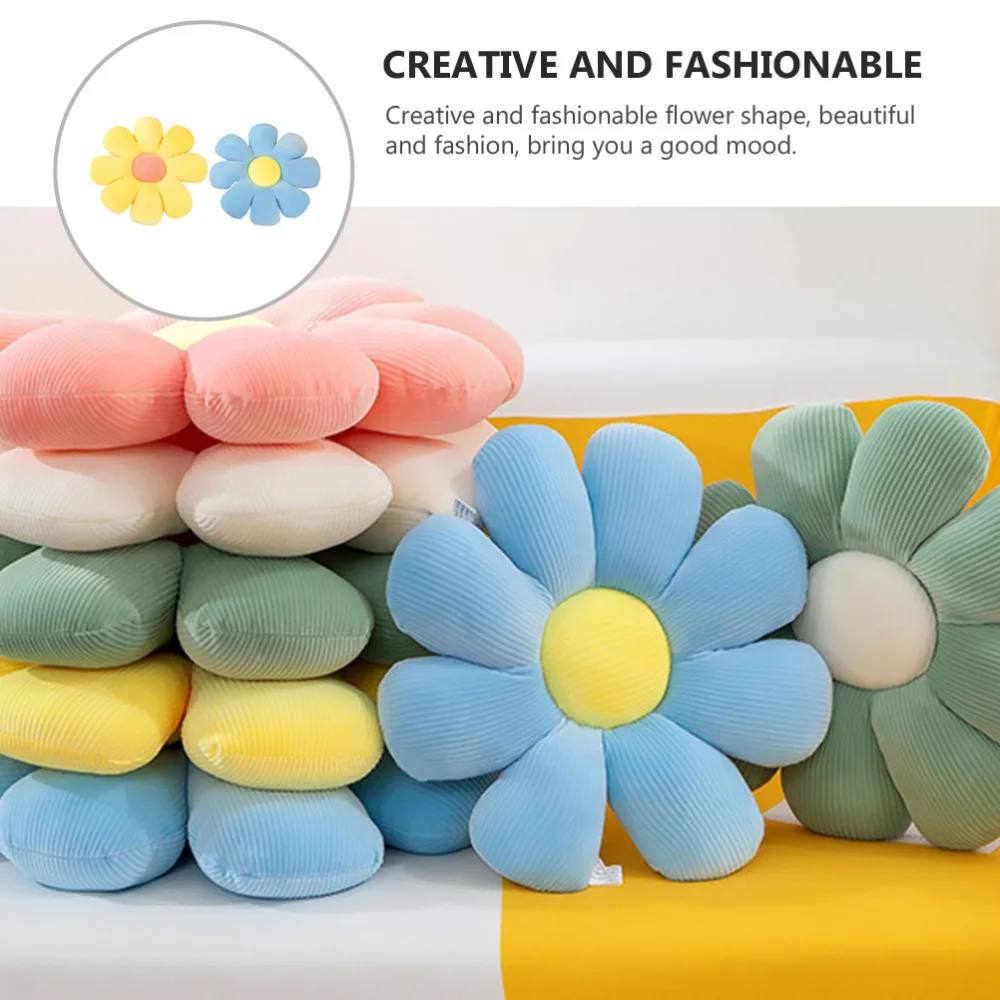 

2Pcs Creative Seating Cushion Chic Flower Modeling Floor Cushion Blue Yellow